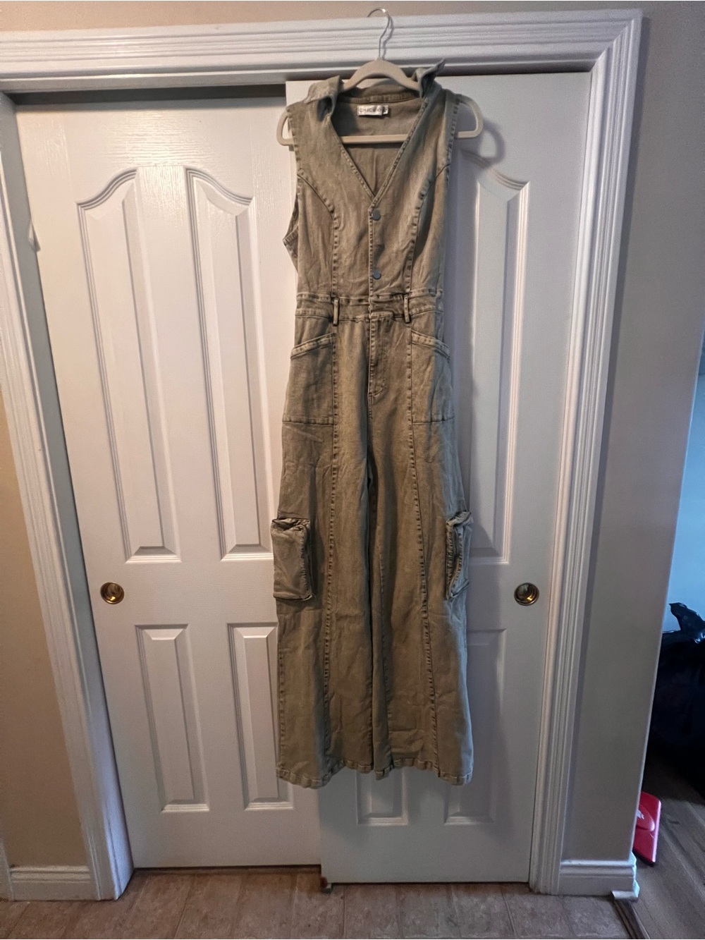 Chicway Sleeveless Utility Jumpsuit in Olive Green.